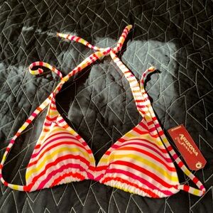 New NWT Arizona x small pink orange yellow white striped bikini top.